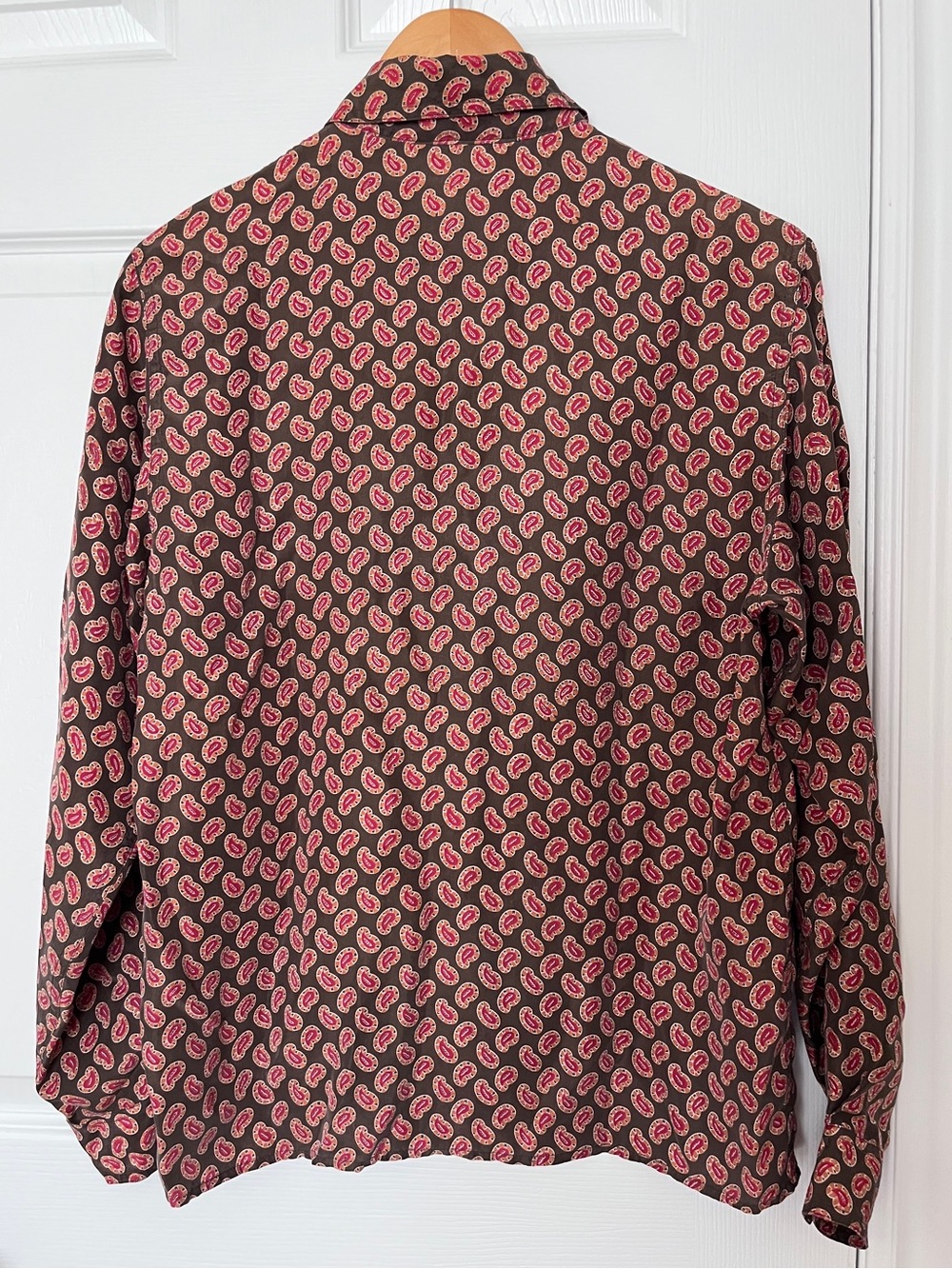 Vintage 100% Silk Brown Paisley Button Down Shirt - Picture 5 of 8